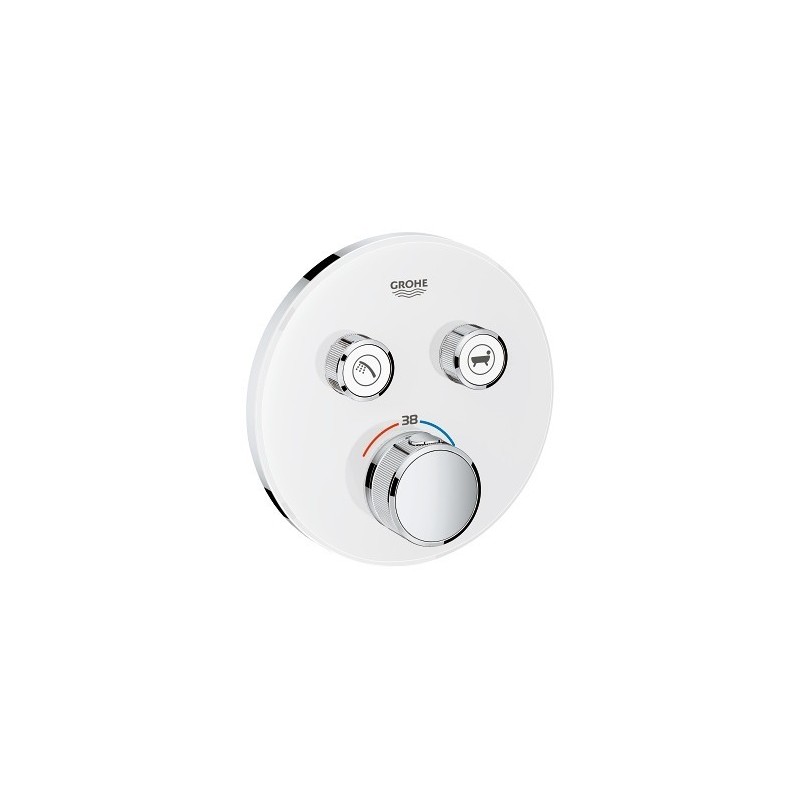 Grohe SmartControl inbouwthermostaat, 2 uitgangen, rond, Moon White glas