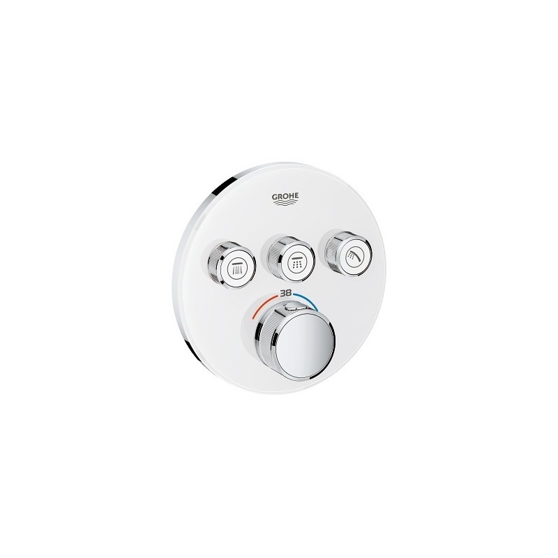 Grohe SmartControl inbouwthermostaat, 3 uitgangen, rond, Moon White glas