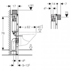 Geberit Duofix element voor hang-wc, 82 cm, met Omega inbouwspoelreservoir 12 cm