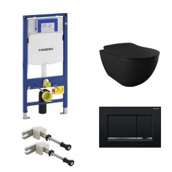 Geberit Pack systemfix Banio Design Hangtoilet zwart mat met zwarte toets | Banio