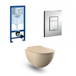 Grohe Rapid SL wc pack hangtoilet rimless cappucino en chroom bedieningsplaat compleet