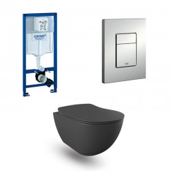Grohe Rapid SL wc pack hangtoilet rimless mat antraciet met sproeier en mat chroom bedieningsplaat compleet