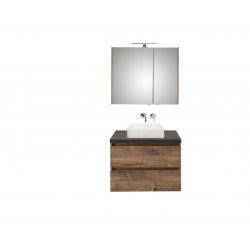 Pelipal badkamermeubel met spiegelkast en opbouwwastafel BaliHPL80 - ribbeck eiken/zwart schiefer