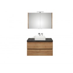 Pelipal badkamermeubel met spiegelkast en opbouwwastafel BaliHPL100 - licht eiken/zwart schiefer