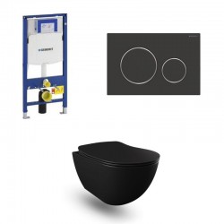Geberit Duofix Pack WC met hangtoilet rimless design met sproeier mat zwart en mat zwart bedieninspaneel