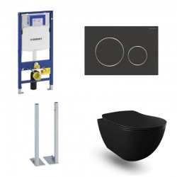 Geberit Duofix Pack WC vrijstaande met hangtoilet rimless design met sproeier mat zwart en mat zwart bedieninspaneel