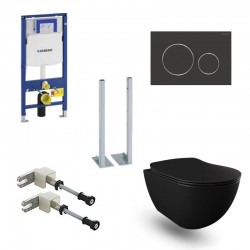 Geberit Duofix Pack WC vrijstaande met hangtoilet rimless design mat zwart en mat zwart bedieninspaneel