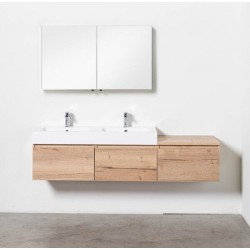 Banio badkamer meubelset met dubbele wastafel glanzend wit Tomino - eik 180cm