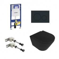 Geberit Duofix systemfix up320 Pack WC met hangtoilet rimless design mat zwart en mat zwart bedieninspaneel