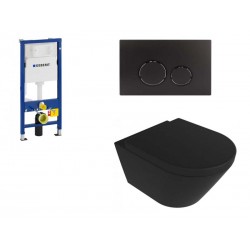 Geberit Duofix Pack WC met hangtoilet rimless design mat zwart en mat zwart bedieninspaneel