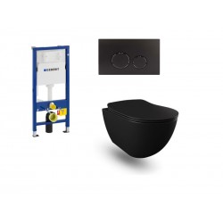 Geberit Pack Banio Design Hangtoilet zwart mat met Duofix delta en mat zwart toets  Compleet