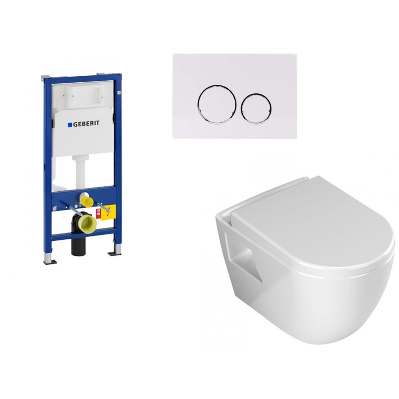 Toiletset Geberit Duofix hangtoilet pack Banio design met soft-close zitting en witte en chroom bedieningspaneel