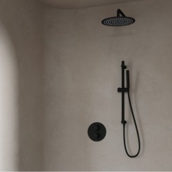 Banio Nero inbouw regendouche rond met 20cm hoofddouche, muurarm en glijstang zwart mat