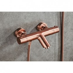 Banio Copper thermostatische badkraan met handdouche geborsteld koper