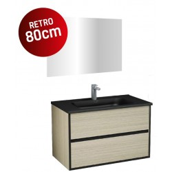 Banio meubelset 80 cm 2 lades lichtbruin/zwart met matzwarte wastafel en spiegel