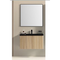 Banio Onderkast Brunella met zwarte wastafel en spiegel 80 cm - licht eiken
